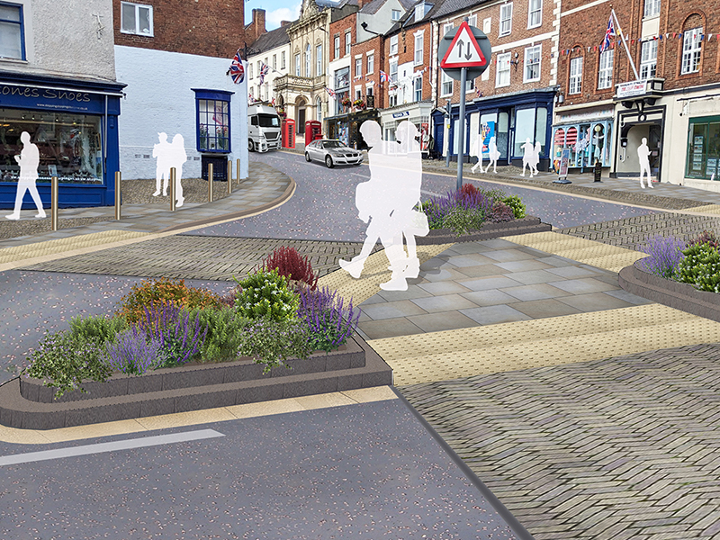 Artist's impression of improved pedestrian areas in Buxton Road, Ashbourne