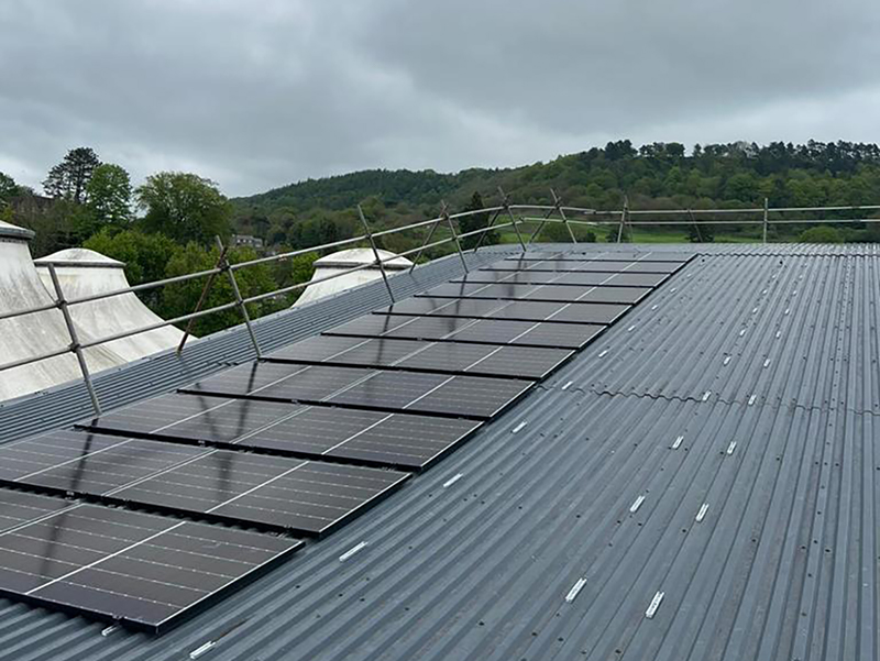 Rooftop at Bakewell Agricultural Business Centre showing new solar panels