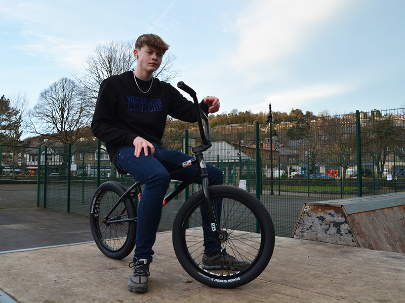 Felix on his bike in the skate park