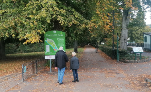 hall leys park welcome sign