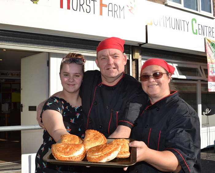 local chef and his helpers in front of the Hurst Farm Community 