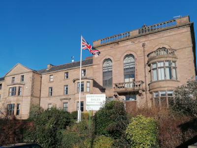 Matlock Town Hall front with union flag flying