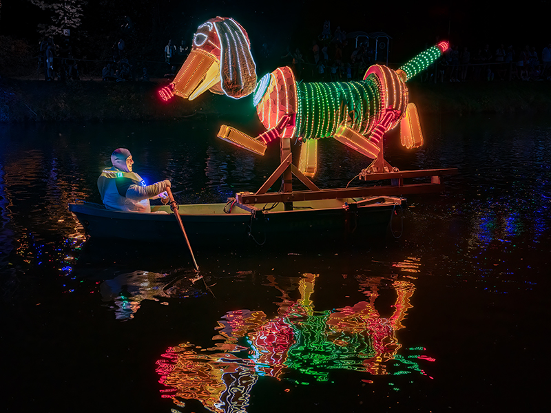 Model of Slink Dog being rowed on the River Derwent